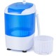 Portable semi-auto washing machine with 5.5 lbs capacity, blue lid, and drainage hose for convenient laundry use.