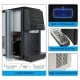 Self-dispensing countertop nugget ice maker in silver, featuring a removable drip tray and built-in LED blue light.