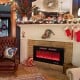 42-inch ultra-thin electric fireplace with decorative crystals, showcasing vibrant flame colors for cozy indoor.