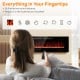 Ultra-thin 60-inch electric fireplace with decorative crystals, featuring remote control and customizable flame colors.