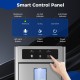 Smart control panel of the countertop nugget ice maker with indicators for ice making, water addition, and cleaning.