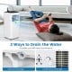 Portable air conditioner with remote control, featuring manual and continuous drainage options for convenience.
