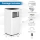 8000 BTU portable air conditioner in black with remote control, exhaust hose, and window kit for efficient cooling.