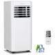 8000 BTU air conditioner in white with remote control, featuring cooling, fan, dehumidifier, and sleep mode for.