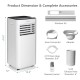 Portable 8000 BTU air conditioner with fan and dehumidifier, includes exhaust hose, window kit, and remote control.