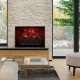 20-inch electric fireplace heater with realistic pinewood ember bed, providing warmth and ambiance in a modern living.