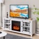 58-inch white fireplace TV stand with adjustable shelves, remote control, and a stylish dancing flame for TVs up to 65.