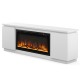 White fireplace TV stand with a wide countertop and middle open shelf, perfect for displaying decor in any room.