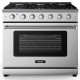 Freestanding 36-inch natural gas range with 6 burners, 6 cu.ft. oven, and storage drawer for versatile cooking.