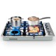 30-inch gas cooktop with four powerful burners, stainless steel surface, and pots for versatile cooking options.