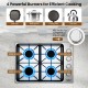 30-inch gas cooktop with four powerful burners, ABS knobs for temperature control, and a smooth stainless steel surface.