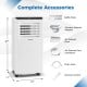 8000 BTU portable air conditioner with remote control, exhaust duct, and complete installation kit for easy setup.