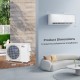Mini split air conditioner and heater unit with dimensions 43"x13", featuring WiFi control and energy-efficient.