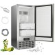 Under counter nugget ice maker in silver with dual ice baskets, self-cleaning feature, and 80 lbs daily capacity.