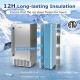 Under counter nugget ice maker in silver with 80 lbs daily capacity, featuring self-cleaning and insulation for 24-hour.