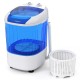 Portable mini semi-automatic washing machine in blue with 2.5 kg capacity, featuring a spin tub and drain hose for easy.