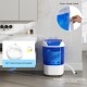 Portable mini semi-automatic washing machine in blue with 2.5 kg capacity, featuring a drain hose and compact design.