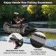 Inflatable fishing float tube in camouflage with adjustable rod holder and fish ruler for secure fishing experience.