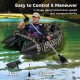 Inflatable fishing float tube in camouflage with adjustable backrest, aluminum paddle, and PP flippers for easy.