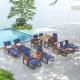 3-piece patio conversation set featuring cushioned armchairs and acacia wood, ideal for outdoor relaxation by the pool.