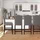 Gray fabric counter height dining chair with rubberwood legs and nail head design, perfect for kitchen or bar use.