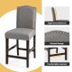 Gray fabric counter height dining chair with ergonomic backrest, riveted design, and comfortable footrest for stylish.