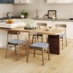 Set of two fabric upholstered kitchen dining chairs with rubber wood frame, featuring a curved backrest for lumbar.