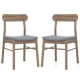 Set of 2 oak dining chairs with rubber wood frame and fabric upholstery, ideal for dining rooms or studies.