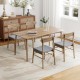 Set of two oak dining chairs with fabric upholstery and rubber wood frame, ideal for dining rooms or studies.