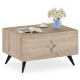 Farmhouse accent coffee table in natural wood with storage, featuring a wide tabletop and modern design for living room.