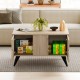 Farmhouse coffee table with a smooth surface, ample storage, and elegant natural wood texture for modern living room.