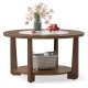 Round coffee table with a 2-tone tabletop and open storage shelf, perfect for living room decor and organization.