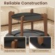 Round coffee table with 2-tone finish, open storage shelf, and solid rubber wood legs for living room use.