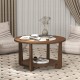 Round coffee table with a 2-tone finish and open storage shelf, perfect for living room decor and organization.
