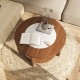Round coffee table with a 2-tone tabletop, featuring an open storage shelf, perfect for living room decor and.