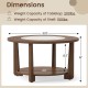 Round coffee table with 2-tone tabletop, open storage shelf, and solid rubber wood legs for living room use.