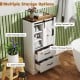 Freestanding white farmhouse bathroom cabinet with sliding barn door, open storage, and two large drawers for.