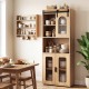 Farmhouse bathroom floor cabinet with sliding barn door, natural finish, featuring two cabinets and an open shelf for.