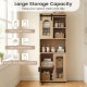 Farmhouse bathroom floor cabinet with sliding barn door, featuring open compartment and double-door bottom cabinet for.