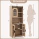 Dimensions of the farmhouse bathroom floor cabinet with sliding barn door, showcasing height, width, and depth.