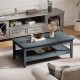 Rustic blue farmhouse coffee table with thickened tabletop and spacious lower shelf for stylish storage.
