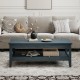 Rustic blue farmhouse coffee table with thickened tabletop and 2-tier storage, perfect for living room essentials.