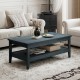 Rustic blue farmhouse coffee table with thickened tabletop and 2-tier storage, perfect for stylish living room decor.
