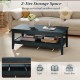 Rustic blue farmhouse coffee table with 2-tier storage, featuring a thickened tabletop and spacious lower shelf for.