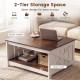 Farmhouse coffee table with a square tabletop and 2-tier storage shelf, perfect for books and decorations in a stylish.