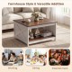 Square farmhouse coffee table with a white finish and storage shelf, perfect for working, dining, and entertaining.