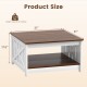 Square farmhouse coffee table with a white finish, 31-inch size, featuring a storage shelf and sturdy construction.