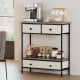 Farmhouse console table with gray finish, featuring three pull-out drawers and open storage shelf for hallway.