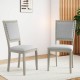 Set of 2 grey farmhouse dining chairs with rubber wood frame and padded seats, perfect for modern dining spaces.