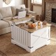 Farmhouse lift top coffee table with a white finish, showcasing a spacious hidden storage compartment and a stylish.
